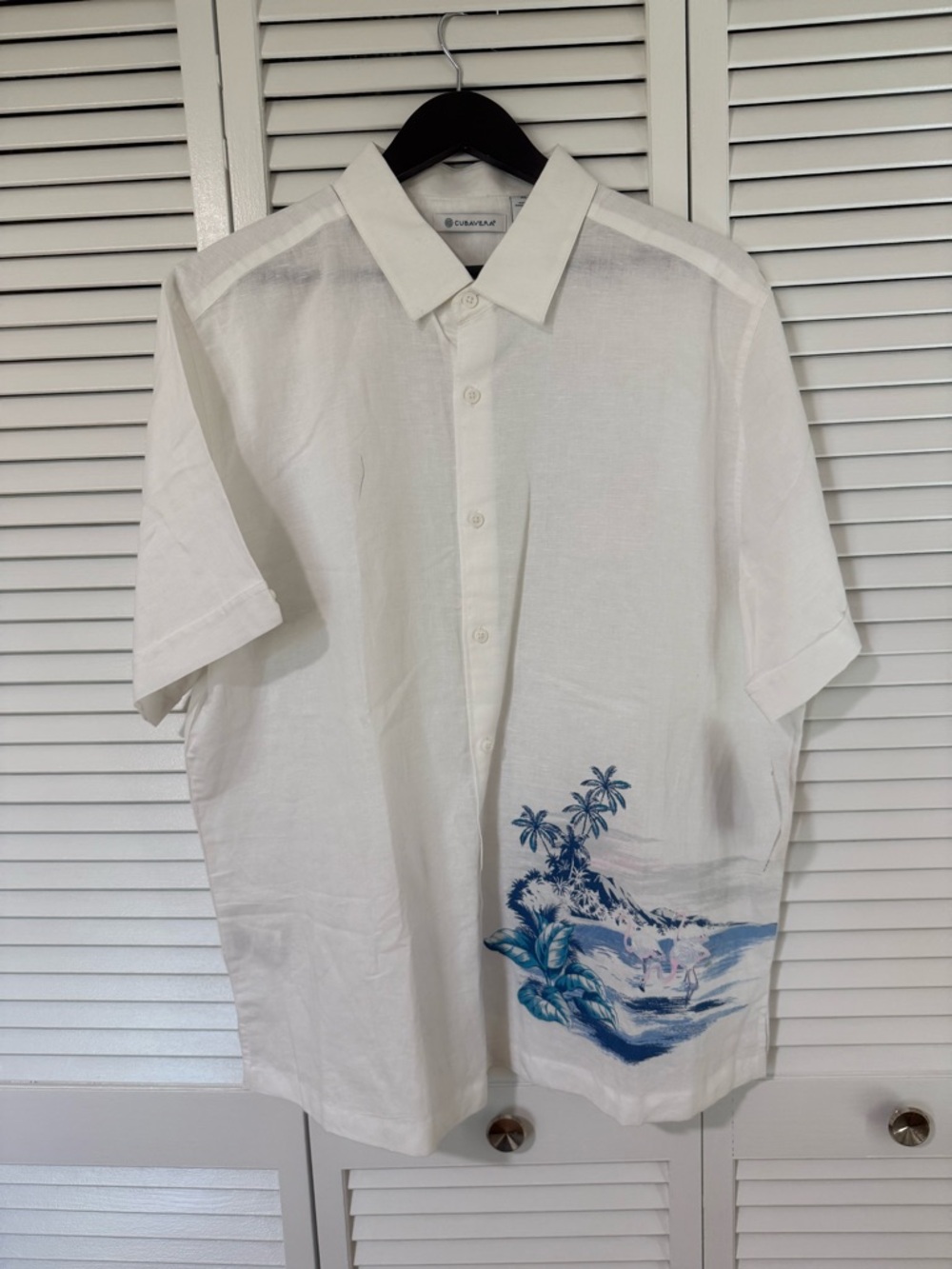 Cubavera White Short-Sleeve Button-Down Shirt with Blue Island Print - Picture 2 of 6